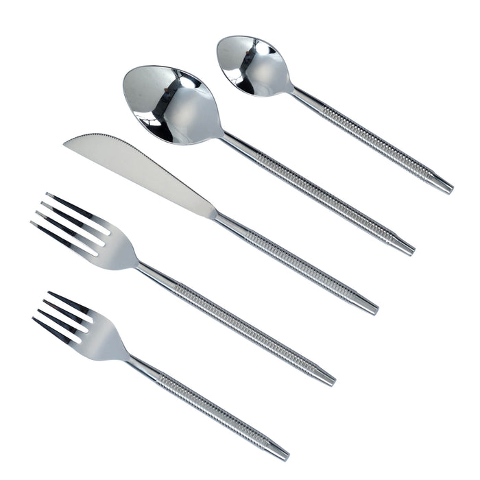 Ribbed - Stainless Steel Flatware (Set of 5) - Silver