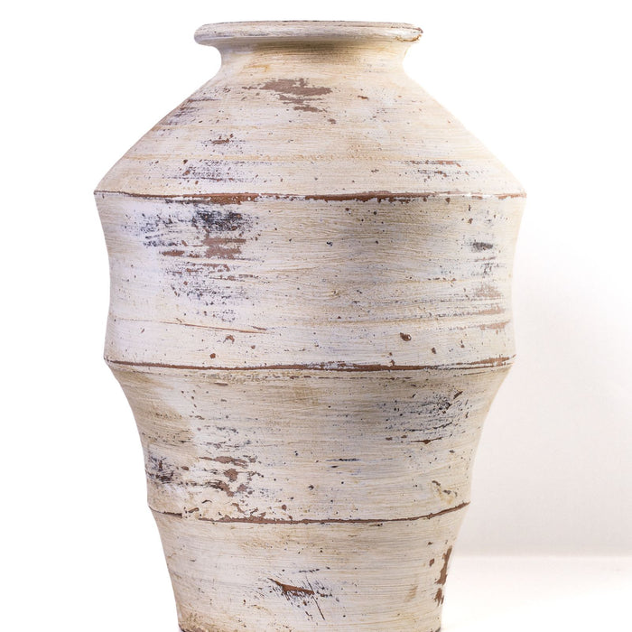 Visha - Scalloped Distressed Terracotta Vase - Cream
