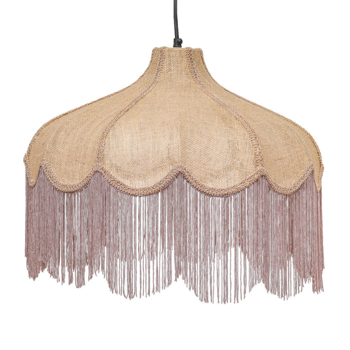 Buchanan - Jute Fringed Scalloped Pendant Light - Pink