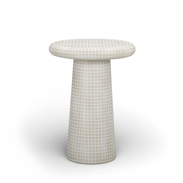 Monica - Tiled Pattern Tall Side Table - Beige