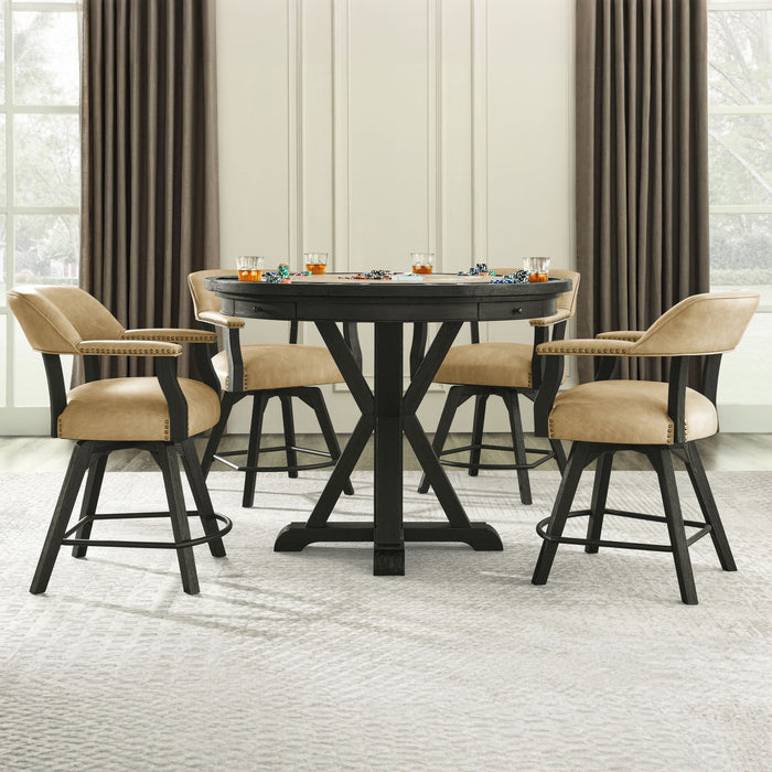 Rylie - 6 Piece Counter Dining Set (Counter Table With Game Top & 4 Counter Chairs) - Black / Sand