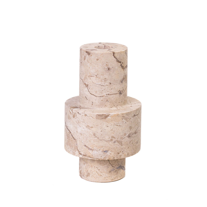 Natural Turned Candle Holder - Travertine