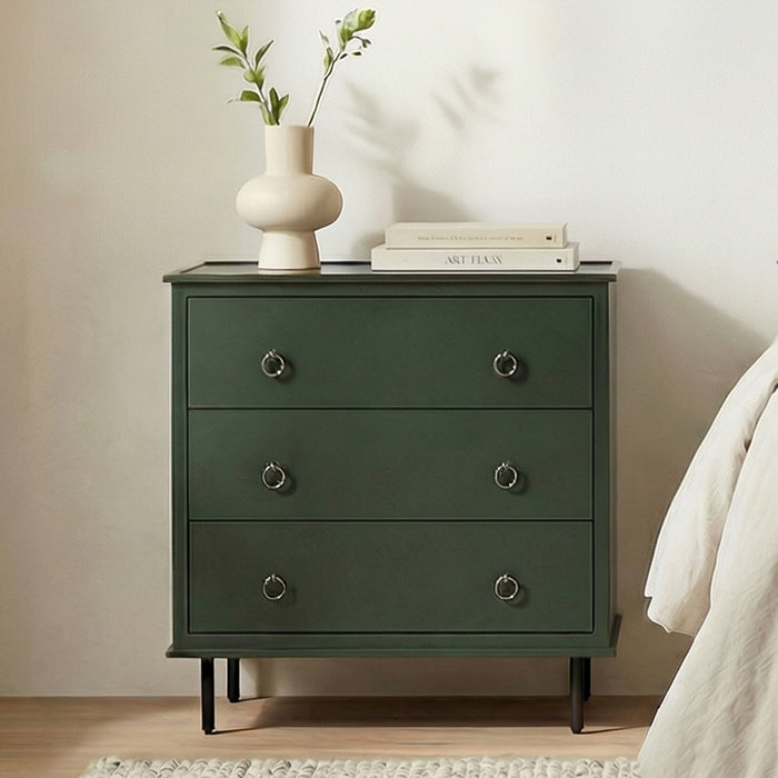 Reagan - 3 Drawer Nightstand - Deep Green