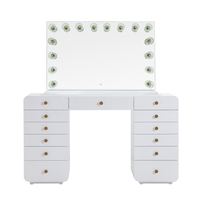 Hollywood - 13-Drawer Desk With Jumbo Vanity Mirror - White