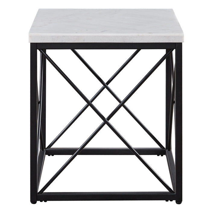 Skyler - Square End Table With Marble Top - White