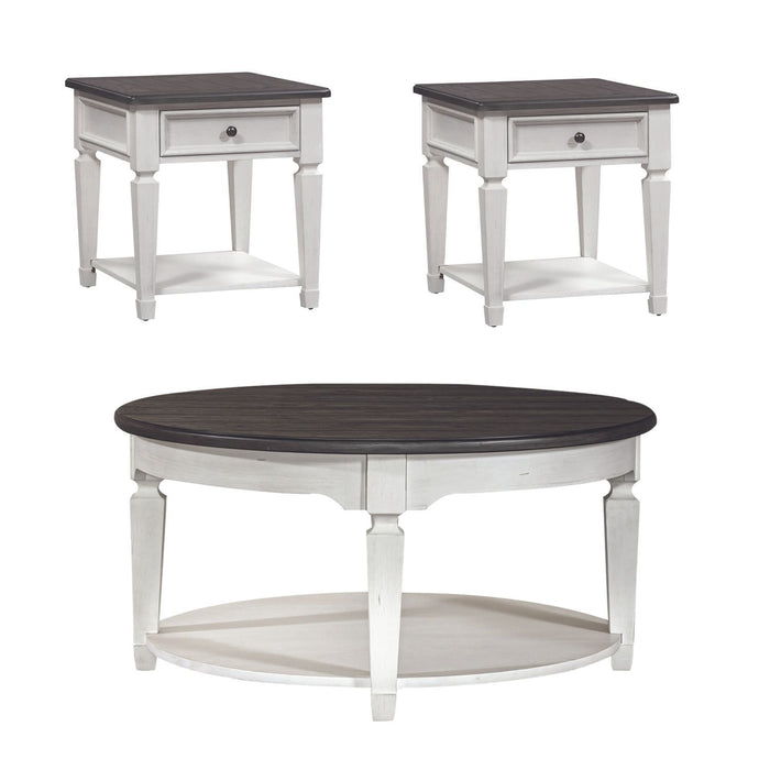 Allyson Park - 3 Piece Living Room Set (Round Cocktail Table) - White
