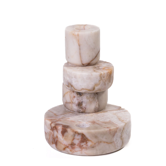 Marble Stacked Candle Holder - White Brown