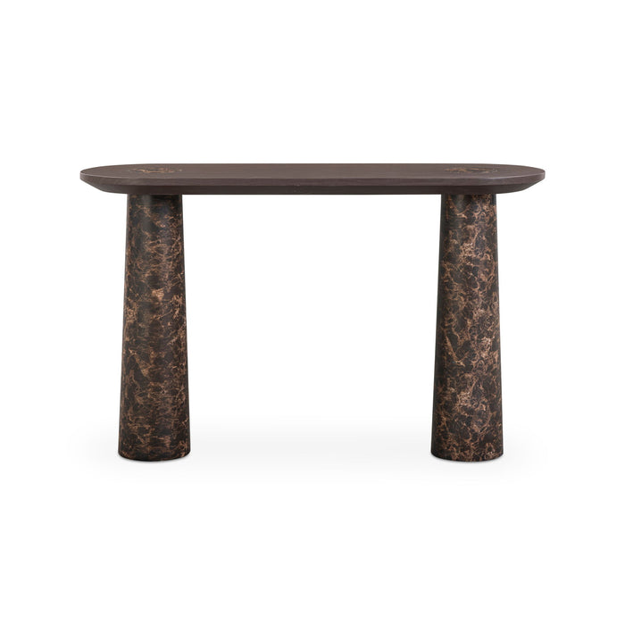 Braya - Faux Emperador Marble Console Table - Dark Brown