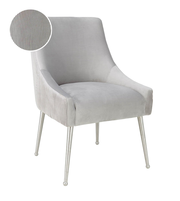 Beatrix - Pleated Velvet Side Chair With Silver Legs - Light Gray