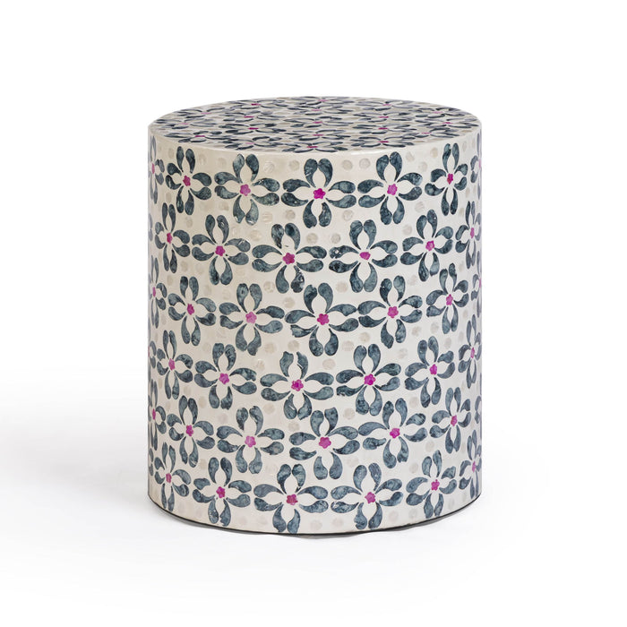 Lorna - Capiz Shell Motif Stool - Aqua Floral