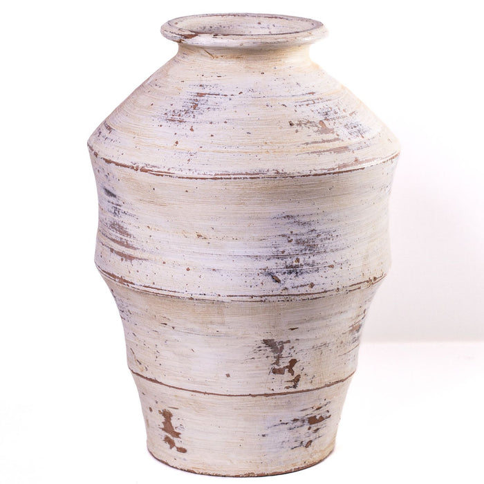 Visha - Scalloped Distressed Terracotta Vase - Cream