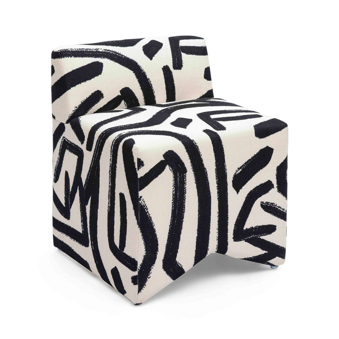 Pippa - Brushstroke Print Stool - Black / White