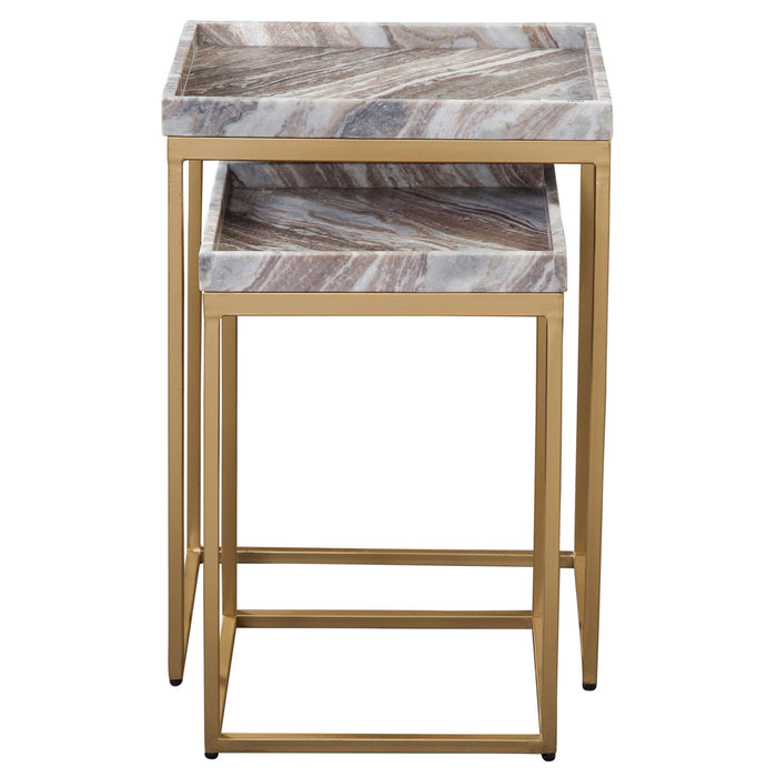 Chantel - Marble Top Nesting Tables - Brown / Gold