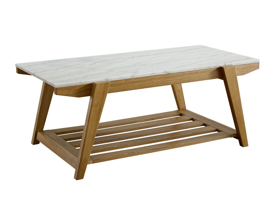 Celeste - White Marble Top Coffee Table - Brown