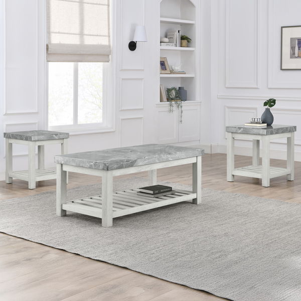 Canova - 3 Piece Gray Marble Table Set - White