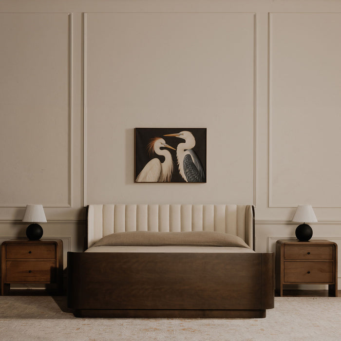 Two Cranes - Framed Painting - White