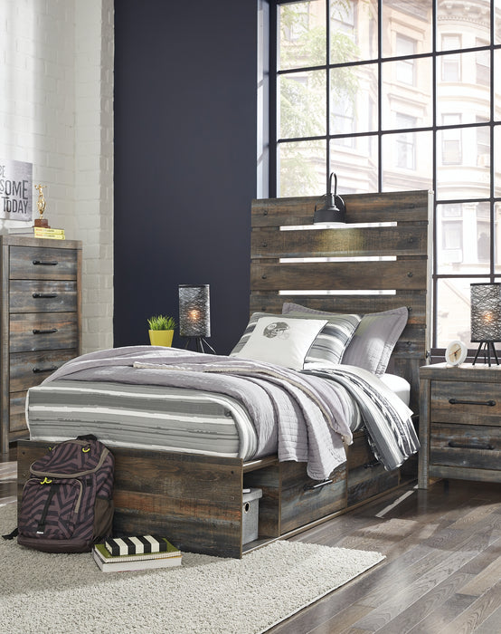 Drystan Twin Panel Bed with 4 Storage Drawers, Dresser, Mirror, Chest and Nightstand