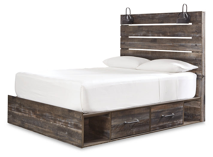 Drystan Queen Panel Bed with 2 Storage Drawers, Dresser, Mirror, Chest and Nightstand