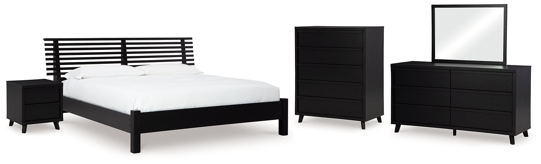 Danziar King Slat Panel Bed, Dresser, Mirror, Chest and Nightstand