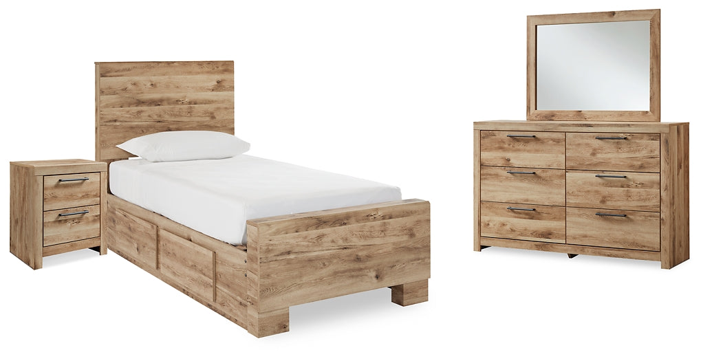 Hyanna Twin Panel Bed with 1 Side Storage, Dresser, Mirror and Nightstand