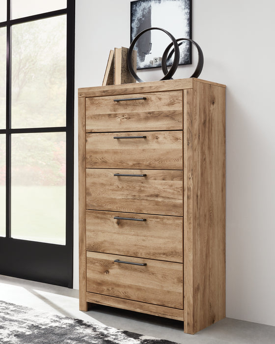 Hyanna King Panel Bed, Dresser, Mirror, Chest and Nightstand