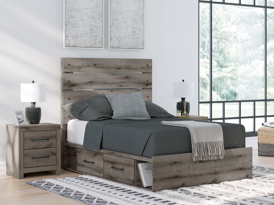 Graystorm Full Panel Bed with Storage, Dresser, Mirror and Nightstand