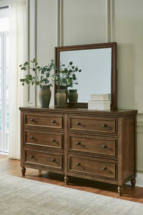 Sturlayne California King Upholstered Panel Bed, Dresser and Mirror