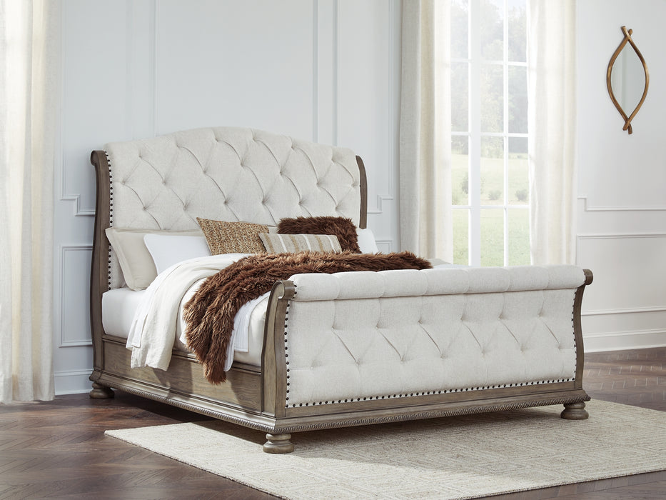 Ardenfield King Upholstered Sleigh Bed, Dresser and Mirror