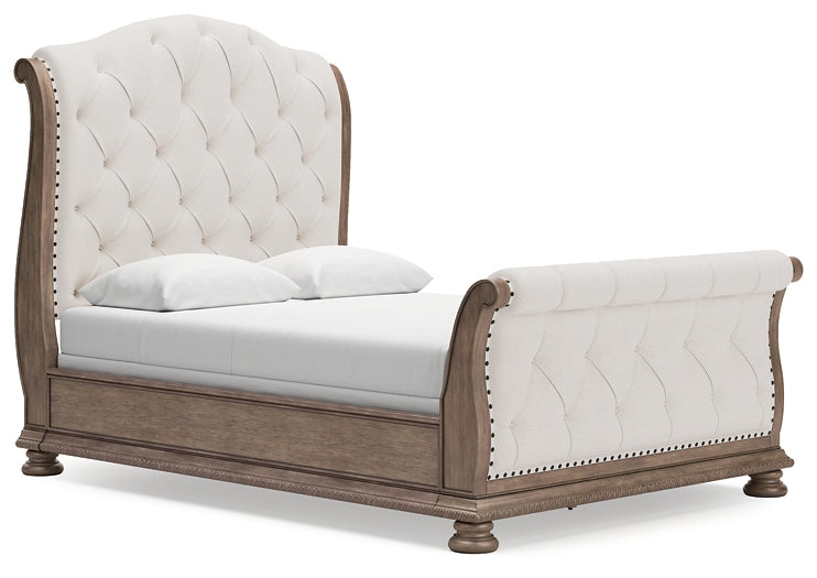Ardenfield Queen Upholstered Sleigh Bed, Dresser, Mirror and Nightstand