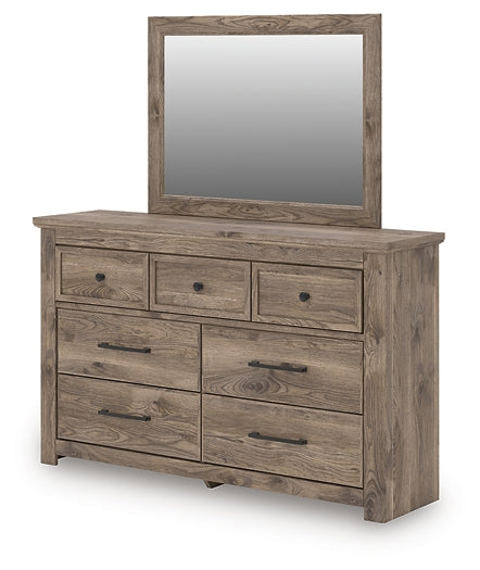 Rusticott Queen Panel Bed with Mirrored Dresser