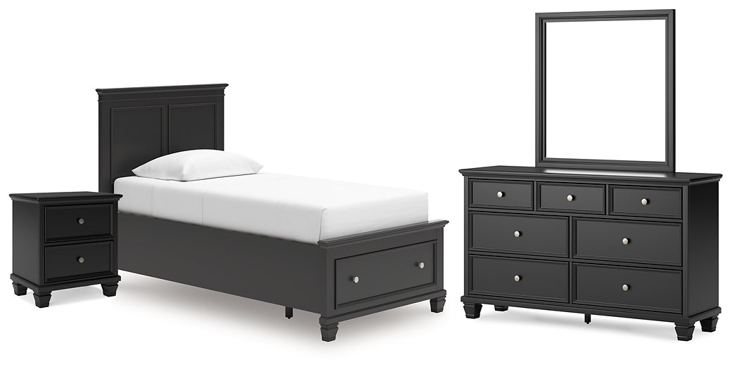 Lanolee Twin Panel Storage Bed, Dresser, Mirror and Nightstand