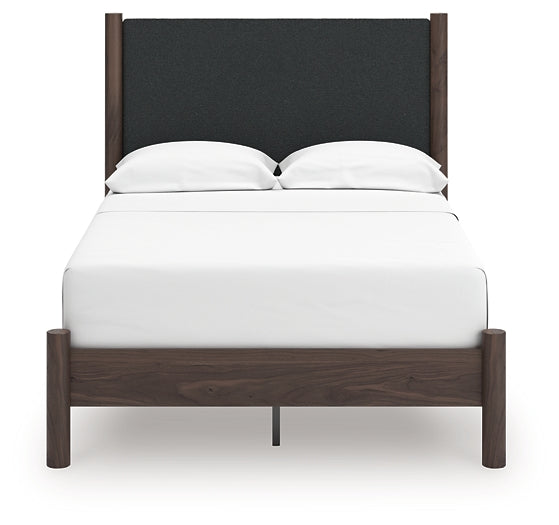 Pamytta Full Upholstered Panel Platform Bed, Dresser and Mirror
