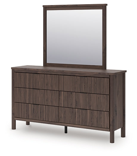 Pamytta Twin Upholstered Panel Bed, Dresser, Mirror and Nightstand