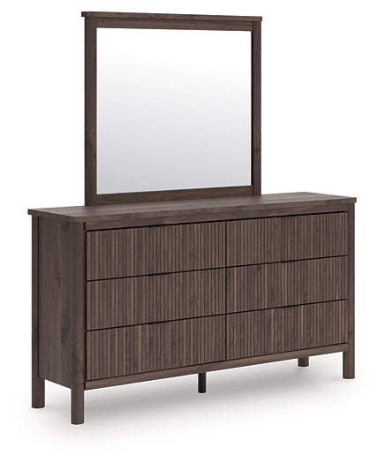 Pamytta Twin Upholstered Panel Bed, Dresser, Mirror, Chest and Nightstand