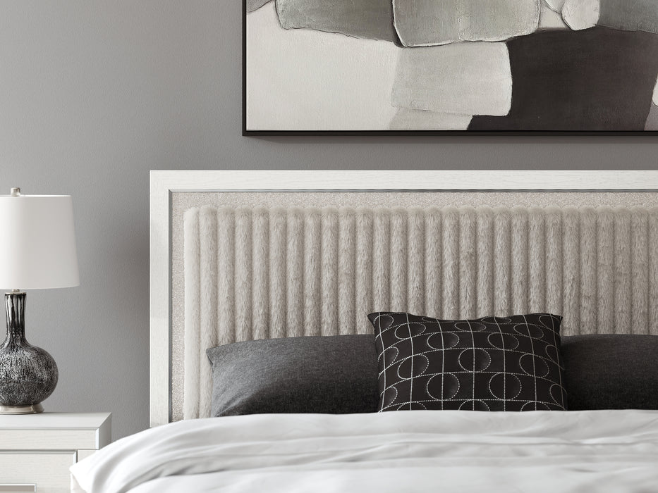 Zuraleus King Upholstered Panel Platform Bed, Dresser and Mirror