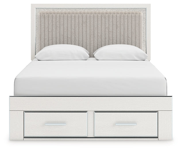 Zuraleus Queen Upholstered Panel Platform Storage Bed, Dresser, Mirror, Chest and Nightstand