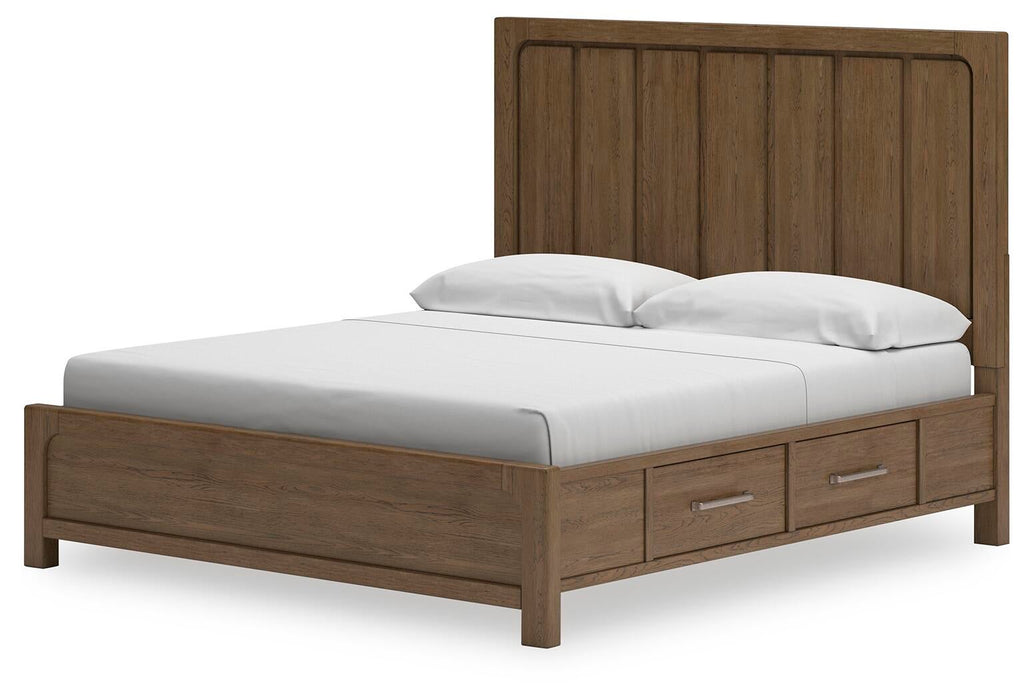 Cabalynn King Panel Bed with Storage with Mirrored Dresser and Nightstand
