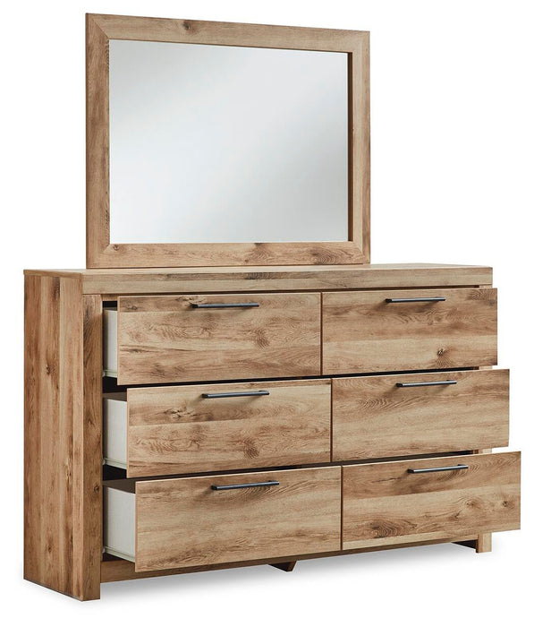 Hyanna King Panel Storage Bed with 1 Under Bed Storage Drawer, Dresser and Mirror