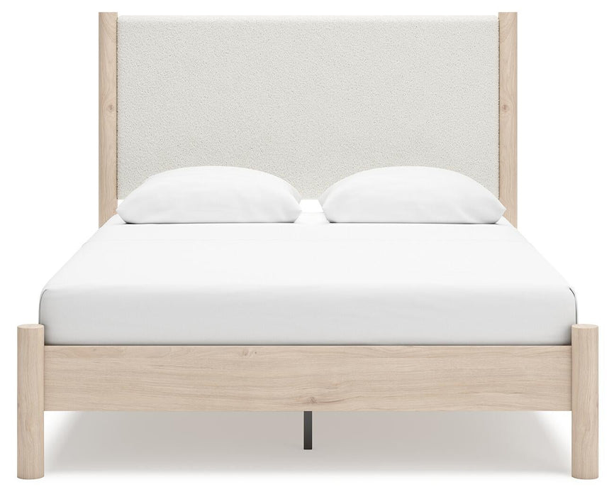 Cadmori Queen Upholstered Panel Bed with Mirrored Dresser