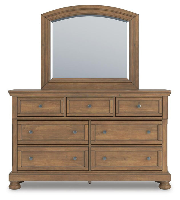 Feddinger King Storage Sleigh Bed with Mirrored Dresser