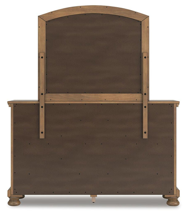 Feddinger King Storage Sleigh Bed with Mirrored Dresser