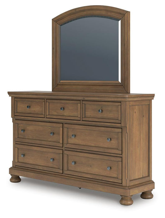 Feddinger King Storage Sleigh Bed with Mirrored Dresser