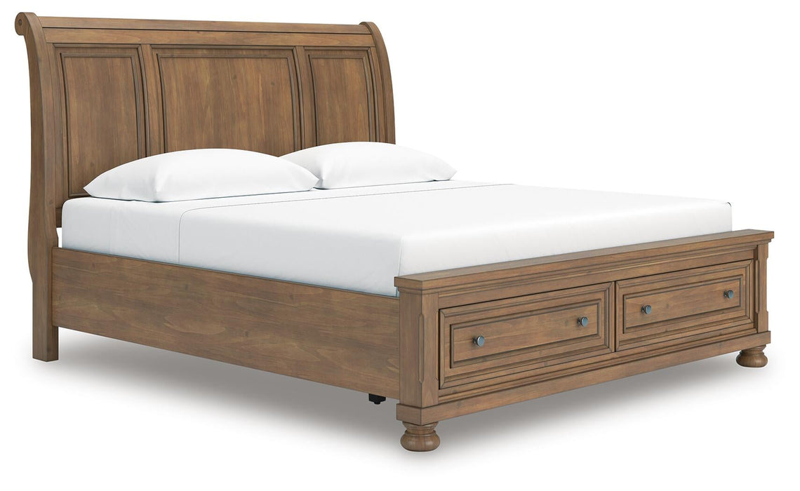 Feddinger King Storage Sleigh Bed with Mirrored Dresser