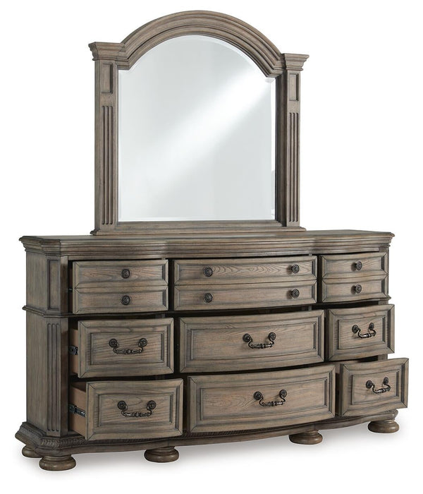 Ardenfield King Upholstered Sleigh Bed, Dresser and Mirror