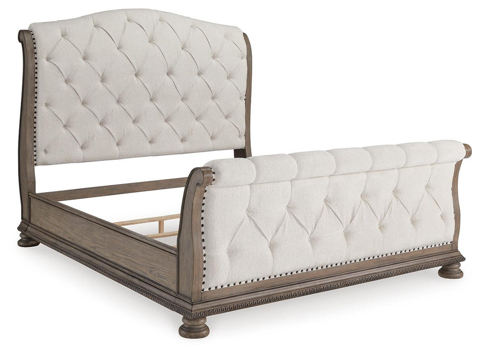 Ardenfield King Upholstered Sleigh Bed, Dresser and Mirror