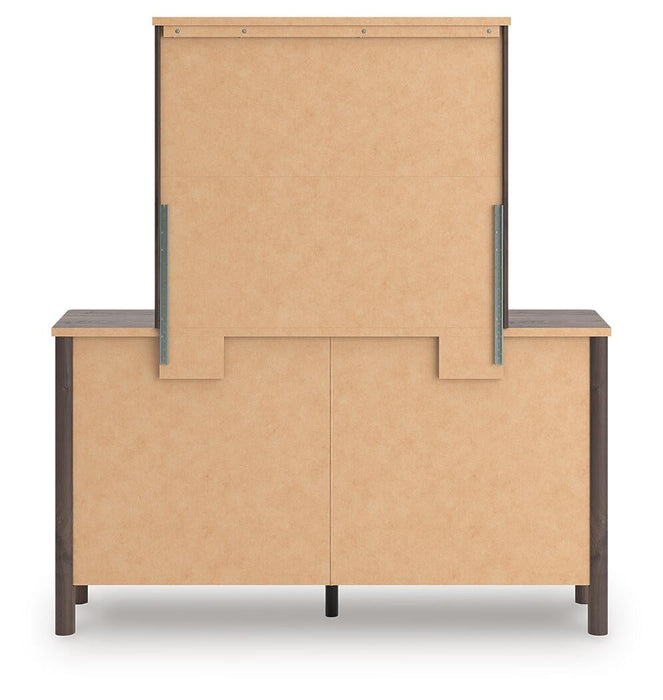 Pamytta Full Upholstered Panel Platform Bed, Dresser and Mirror