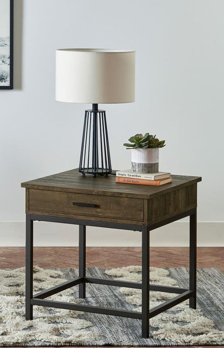 Byers - Square 1-Drawer End Table - Brown Oak and Sandy Black