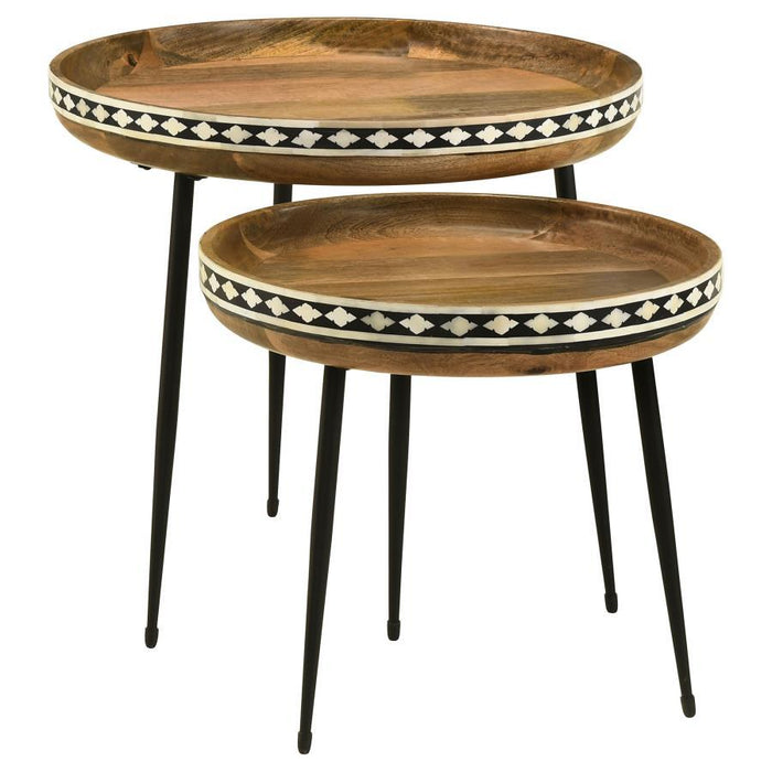 Ollie - 2-Piece Round Nesting Table - Natural and Black