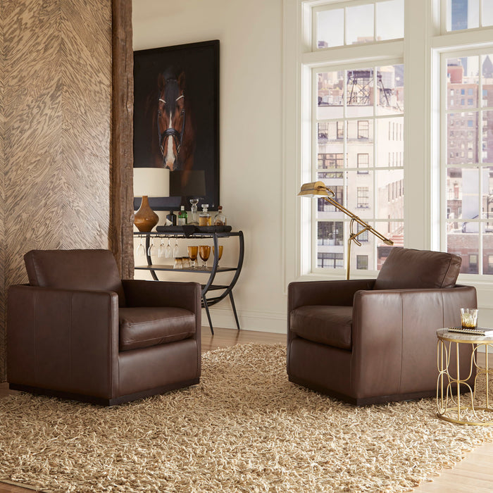 Weston - Leather Swivel Accent Chair - Timber