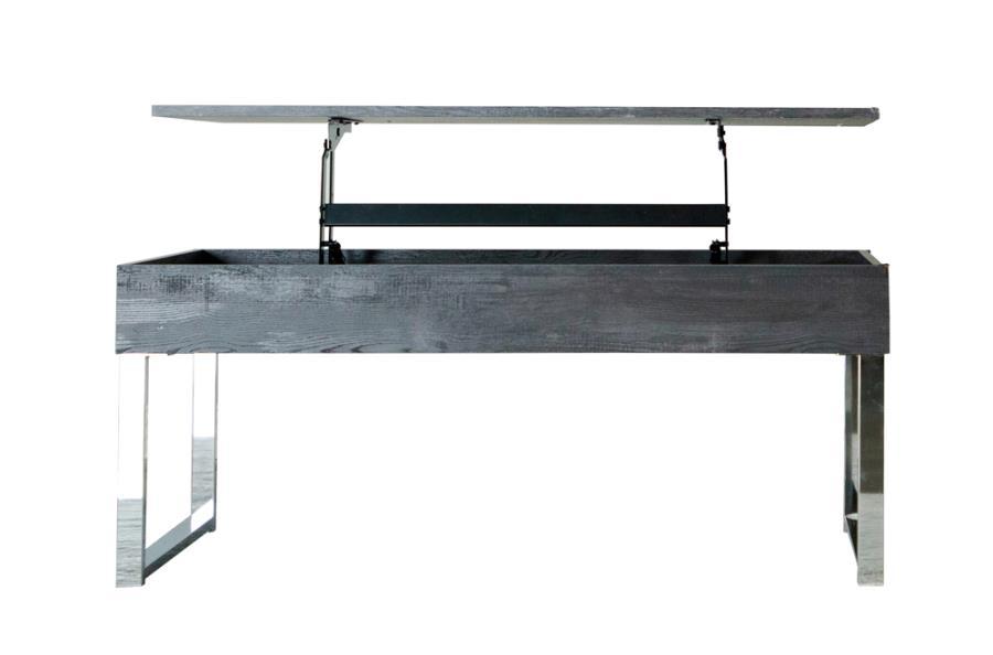 Baines - Lift Top Storage Coffee Table - Dark Charcoal and Chrome